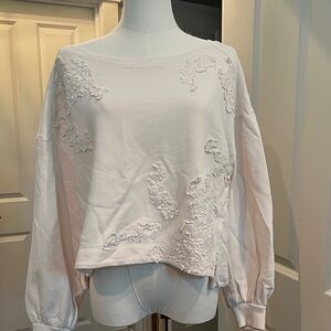 Anthropologie White Textured Sweatshirt